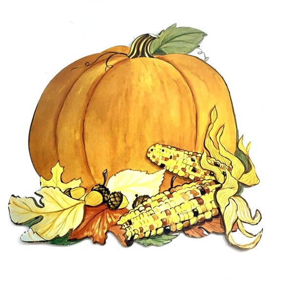 Pumpkin Corn Die Cut Pumpkin Fall Autumn Decor lot of 2 Vintage 13" FLAW - Picture 2 of 6